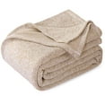 thumbnail image 1 of KAWAHOME Knit Blanket King Size for Bed Summer Lightweight Jersey Soft Breathable Comfortable Thin Blanket 280GSM, 108"X90" (Camel and White), 1 of 4