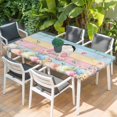 thumbnail image 2 of Easter Table Cloths for 3 Foot Rectangle Tables, Colorful Wooden Grain Easter Bunny Eggs Farmhouse Flower Patio Waterproof Elastic Fitted Tablecloths, Washable Rectangular Table Cover for Camping, 2 of 8