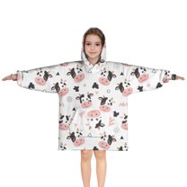 White Cow Geometric Pattern Blanket Hoodies for Kids 6-13YR Oversize Wearable Blanket Hoodies for Boys Girls Teens