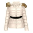 thumbnail image 7 of Women Faux Fur Collar Jackets Hooded Front Zip Belt Short Coat Thermal Casual Stylish Winter Outwear With Pockets (XXS, White), 7 of 7