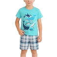thumbnail image 3 of Afuyipoi ​Boys 2-Piece Casual Summer Set (2-8 Years) Cute Fish Printed Short Sleeve Shirt and Elastic Waist Plaid Shorts Outdoor Outfit Blue 6/7, 3 of 8