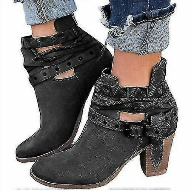 Women High Heels Boots Buckle Strap Ankle Shoes Winter Autumn Casual Chunky Heels Boots CFU