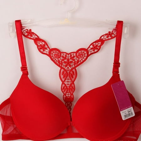 

Womens Sexy Front Closure Lace Racer Back Push Up Seamless Bra Racerback Bra Red 80B