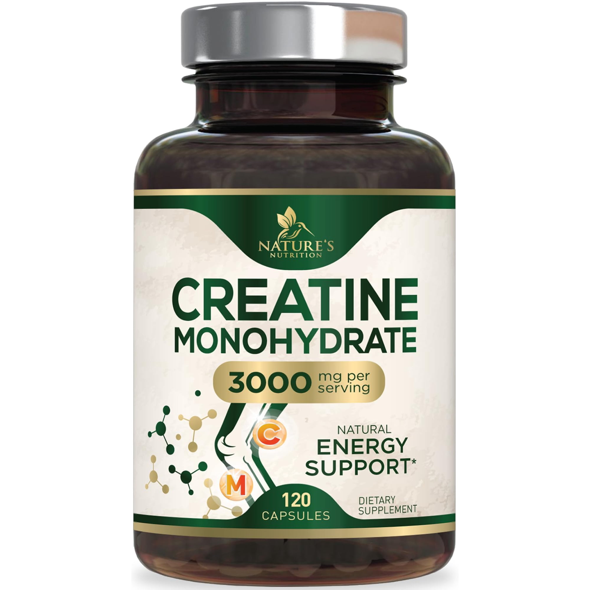 Creatine Monohydrate 3000mg Per Serving – Micronized Creatine Powder Capsules - Supports Lean Muscle, Strength, Energy, & Endurance - Nature's Supplement, Non-GMO, Bottled in USA - 120 Capsules