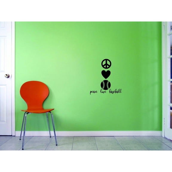 Custom Decals Peace Love Baseball Wall Art Size: 12 X 18 Inches Color: Black