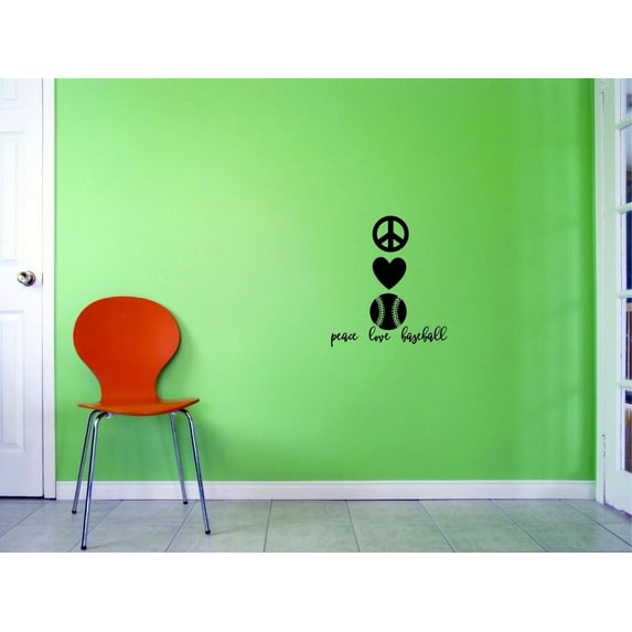 Custom Decals Peace Love Baseball Wall Art Size: 12 X 18 Inches Color: Black