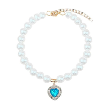 Serenable Dog Cat Pearl Necklace Adjustable Dress Pet Puppy Jewelry Dog Collar Necklace for Kitten Female Dogs Puppy Parties S