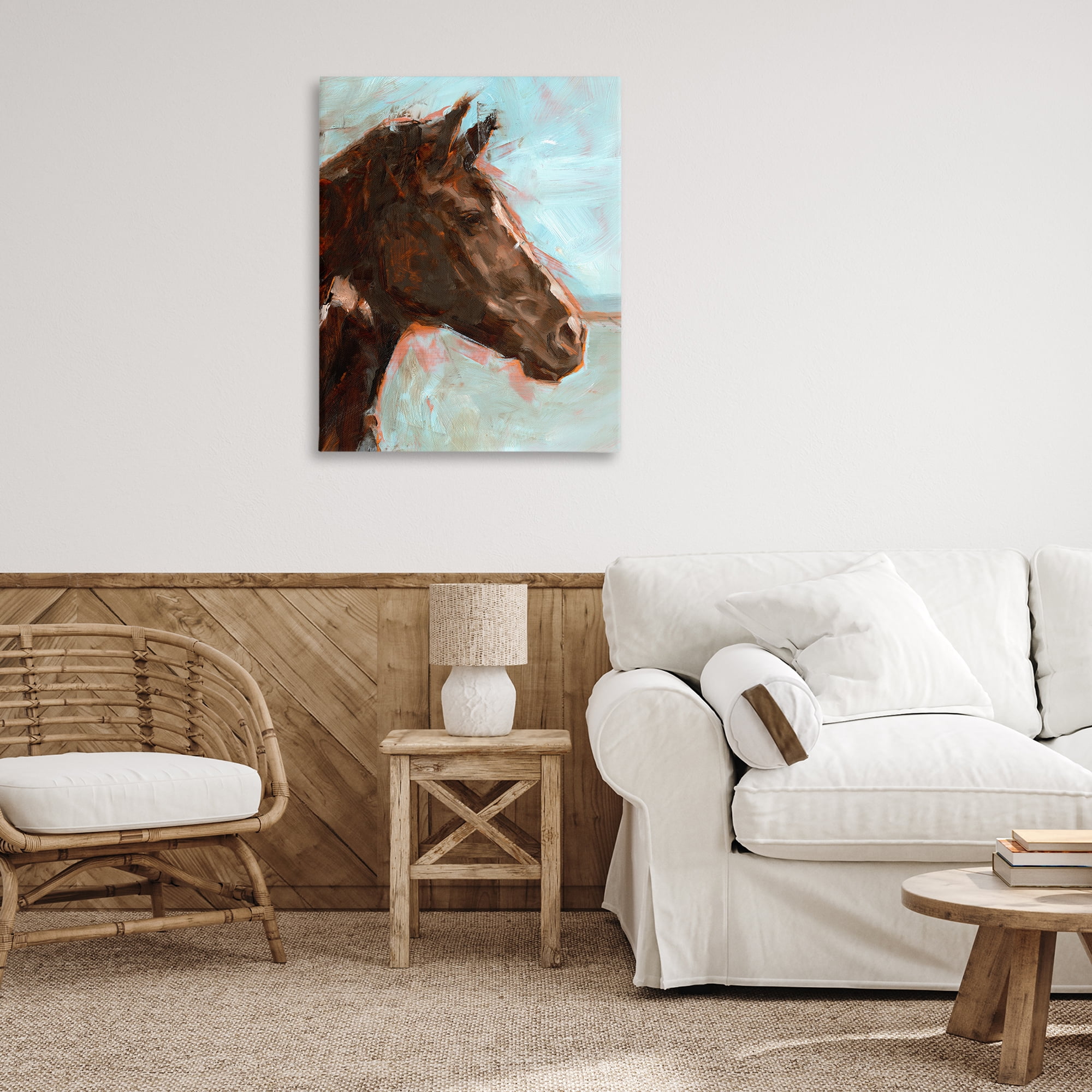 Stupell Industries Brown Horse on Blue Animals Painting Wrapped Canvas Art Print Wall Art, 30 x 40