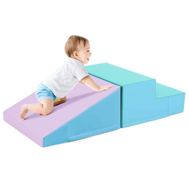 Costway Step and Slide Climber for Infants and Toddlers Baby Soft Foam Structure Blocks Blue