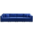 thumbnail image 4 of PPorfamilia 130" Velvet 4 Seater Sofa, Modular Sectional Deep Seat Sofa with Storage, Soft Upholstered Couch with Cushions and Pillows for Living Room, Blue, 4 of 5