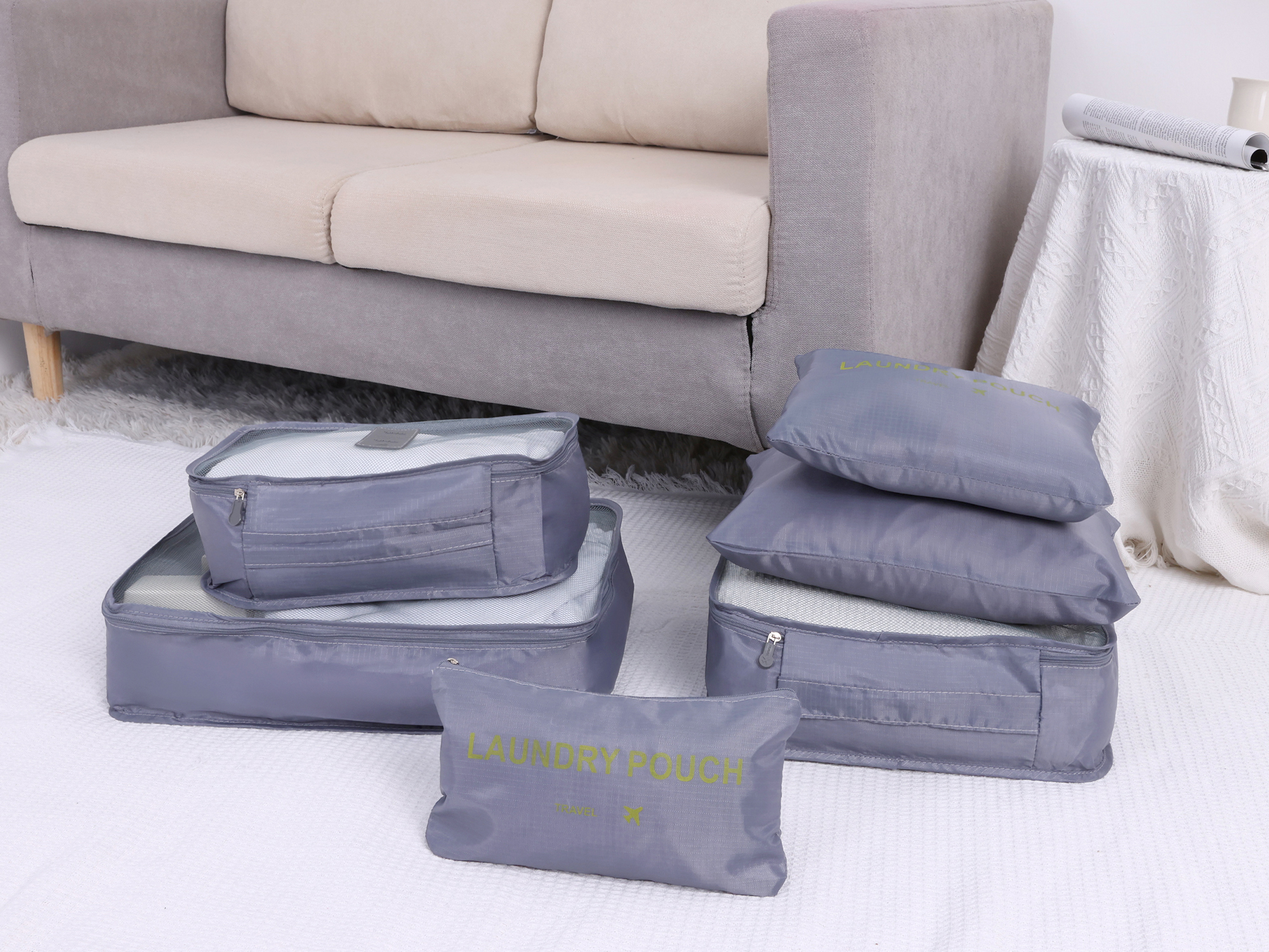 Unique Bargains 6 Set Travel Bag for Storage Closet Organizers Travel Accessories Gray