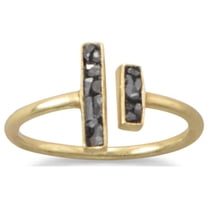 14k Gold Plated Sterling Silver Open Bar Diamond Chip Ring