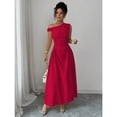 thumbnail image 6 of Red One Shoulder Asymmetric Maxi Dress With Ruched Waist, Elegant Formal Evening Dress For Casual Vacations And Romantic Dates, 6 of 7