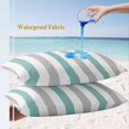 thumbnail image 4 of Turquoise Grey Stripe Lumbar Pillow Covers 20x12 Inch Set of 2, Modern Farmhouse Vertical Striped Waterproof Outdoor Pillow Covers, Decorative Cushion Pillowcases for Couch, Sofa, Bed, Garden, Patio, 4 of 9