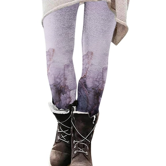 ShomPort Womens Casual Graphic Print Leggings High Waist Fleece Lined Long Tights Pants