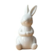 Ceramic Rabbit Figurine Miniature Easter Animal Bunny Statue Home Bookshelf Desk Decor Table Centerpiece Collection Gift - 4.8x9.5cm