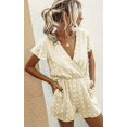 thumbnail image 2 of Women's Rompers-Summer Deep V Neck Wrap Floral Polka Dot Short Sleeve Beach Short Jumpsuit, 2 of 7