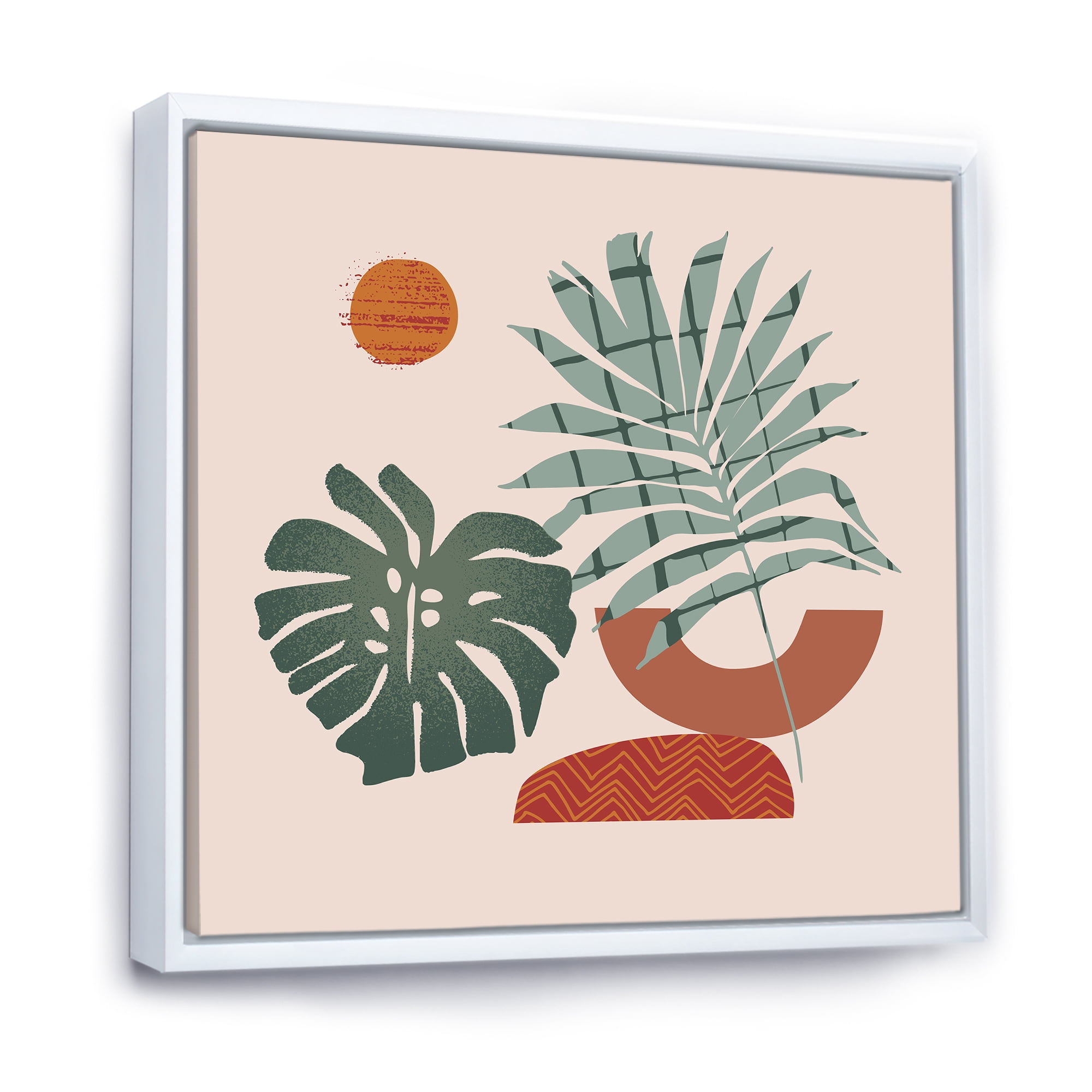 Designart 'Sun and Moon Shapes In Retro Green & Terracotta Tone' Modern Framed Canvas Wall Art Print