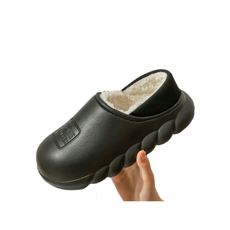 

UKAP Men Comfort Moccasin Slippers Daily Anti-Slip Home Shoes Outdoor Plush Lining Winter Slipper Black 8.5