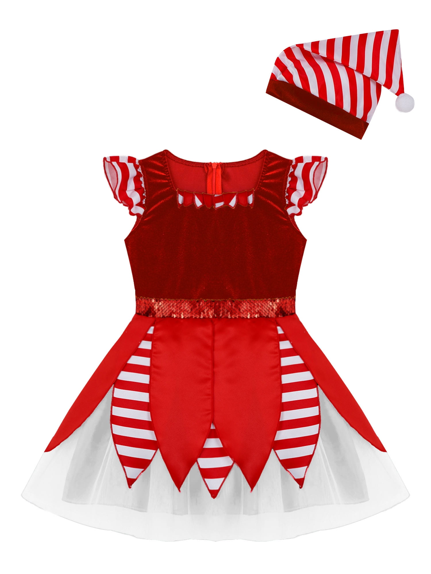 inhzoy Kids Girls Christmas Elf Dress-Up Xmas Holiday Sequins Tutu Dress Red-A 4