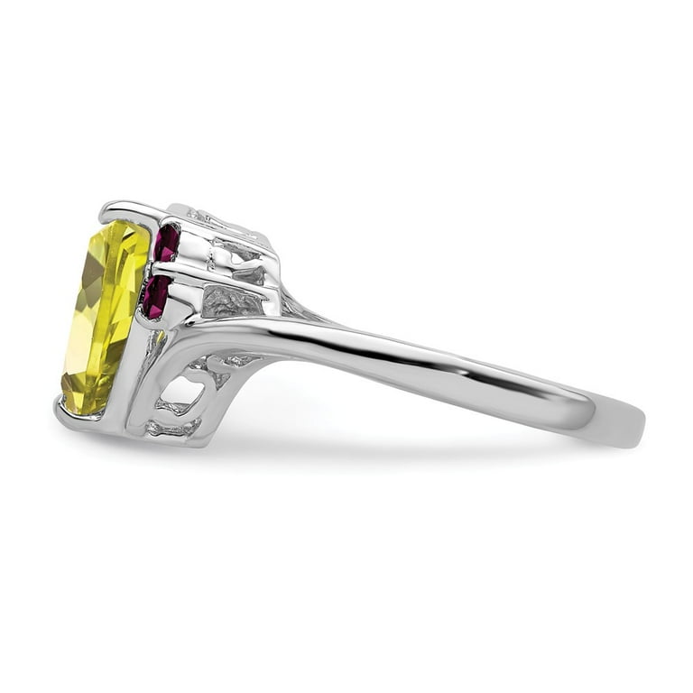 Sterling Silver Lemon Quartz Trillion And Rhodolite Garnet Ring Sterling Silver Lemon Quartz Trillion And Rhodolite Garnet Ring