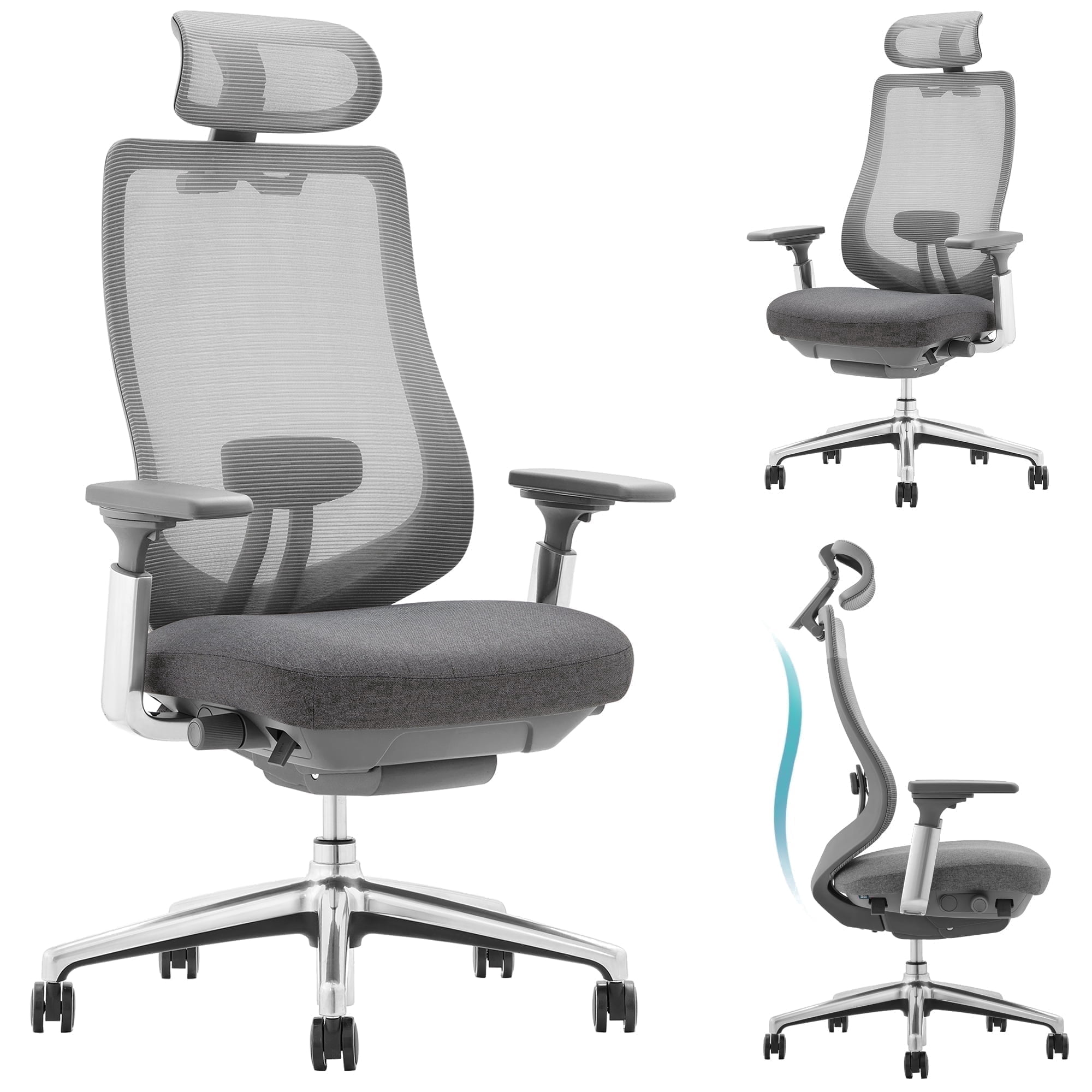COLAMY Ergonomic Mesh Office Chair with Lumbar Support, 4D Armrests, Adjustable Headrest, 360° Swivel, High Back, Dark Grey