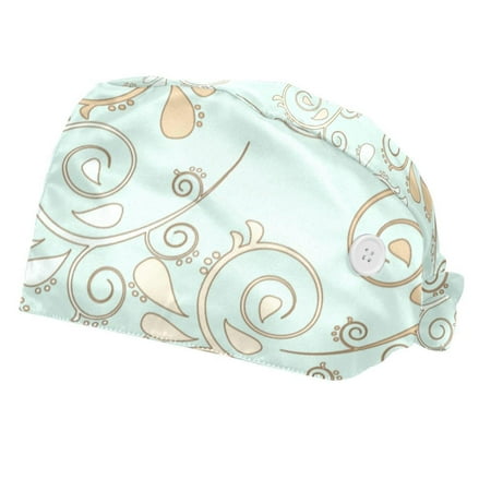 

2PCS Working Cap with Buttons and Sweatband Adjustable Tie Back Hats Bouffant Caps Abstract Lines Scrub Turban Hat