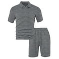 thumbnail image 5 of Mrmaere Men's Collared Button Up Shirt and Shorts Set Short Sleeve 2 Piece Wrinkle Resistant for Office Casual Dark Gray L, 5 of 6