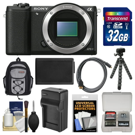 Sony Alpha A5100 Wi-Fi Digital Camera Body (Black) with 32GB Card + Backpack + Battery & Charger + Tripod + Kit