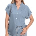 thumbnail image 2 of Women's Fashion 2024 Comfy Casual Shirts Vintage Summer Clothes for Teen Girls V Neck Blouse Y2K Tops Dressy Casual Solid Color Short Sleeve Tunic Tops Loose Fit Flowy Light Blue T Shirts XXL, 2 of 7