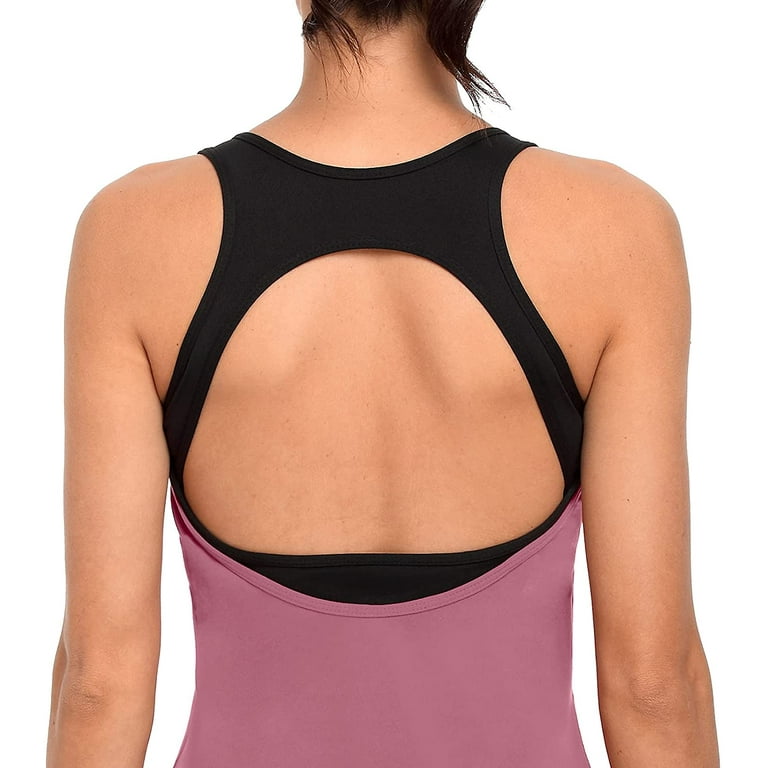 Womens Workout Tank Top with Built in Bra Backless Athletic Yoga Running  Shirt 