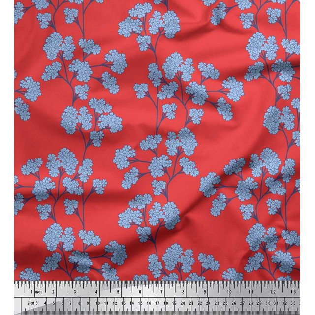 Soimoi polyester Crepe Fabric Yellow Blue Flower Floral Decor Fabric Printed Yard 52 Inch Wide