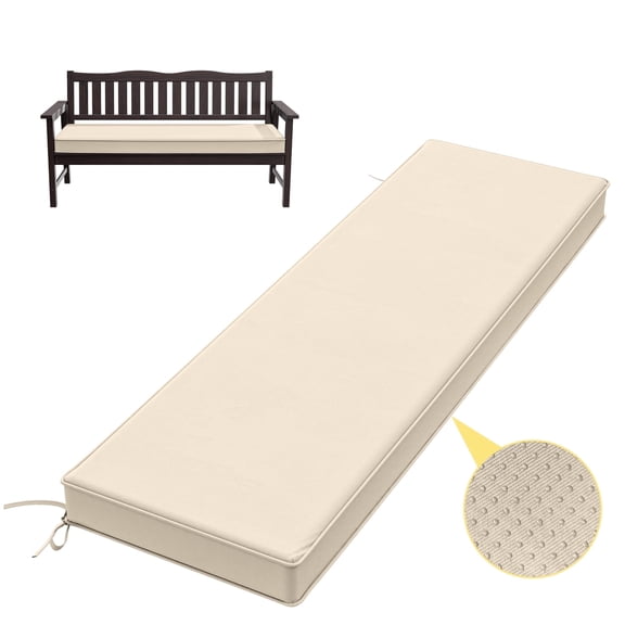 Kimunuk Outdoor Bench Cushions 60 x 18 x 3.5 Inch, High Density Foam Bench Seat Cushion, Porch Swing Cushion with Non-Slip Removable Cover, Cream