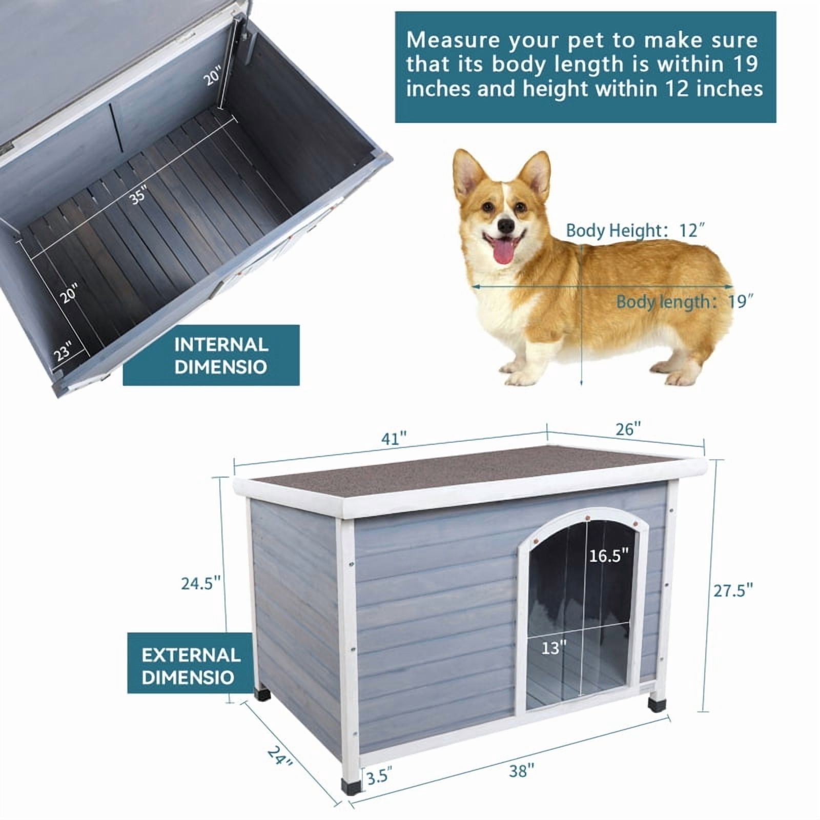 Medium Wooden Outdoor Dog House, Waterproof Roof, Elevated Floor, Adjustable Plastic Feet, Red