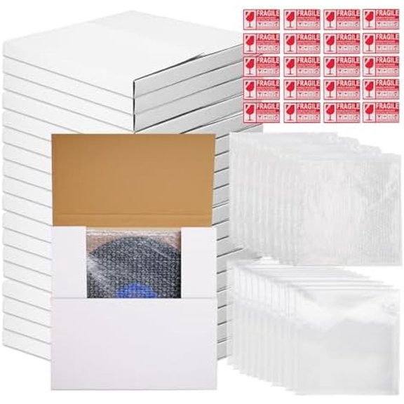18 Set Vinyl Record Mailers 12.9 x 12.9 x 1" Shipping Boxes White Easy Fold Album Corrugated Cardboard Multi Depth Album Mailer for Packing Shipping Moving Storage Supplies$$Office