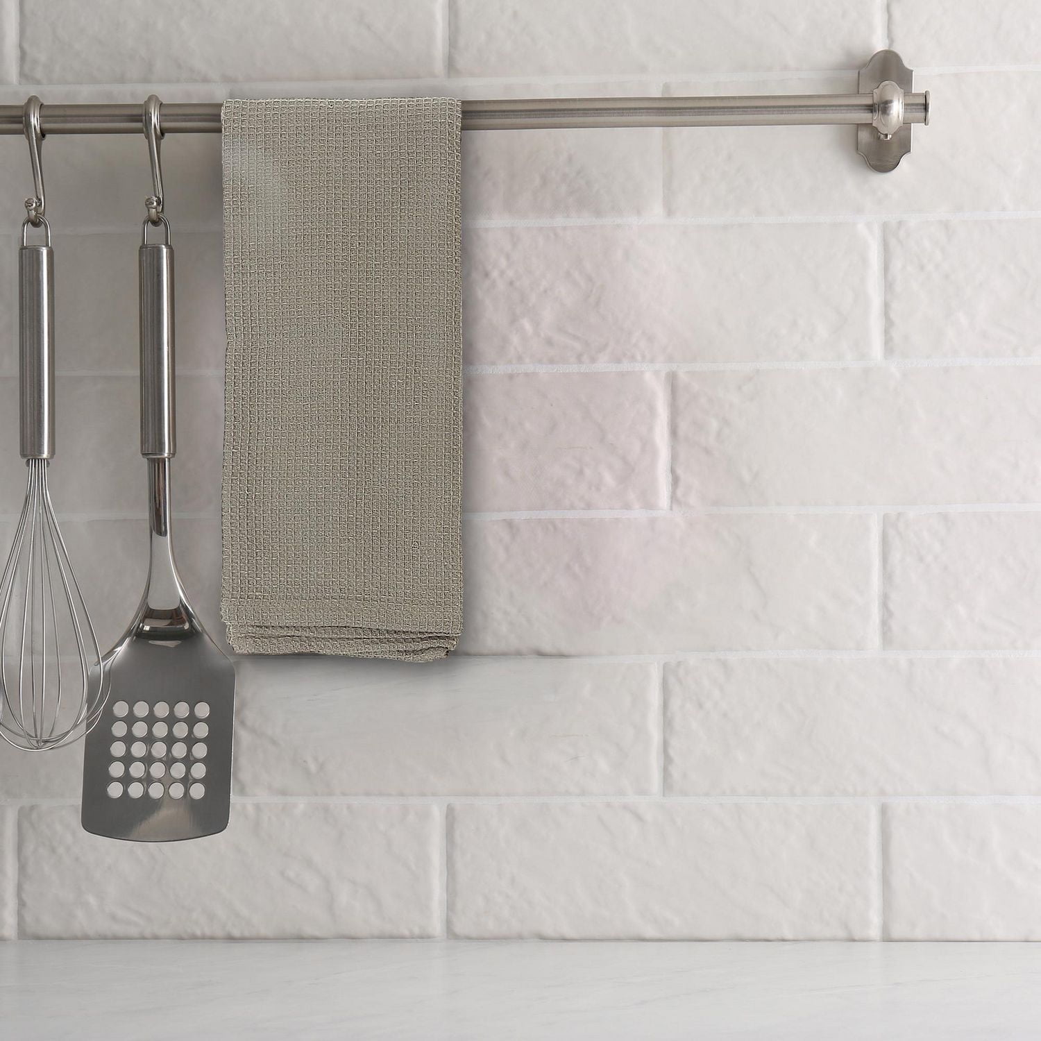 Kitchen Towel Set Of 3 PCs Block Print Waffle Oxford Tan