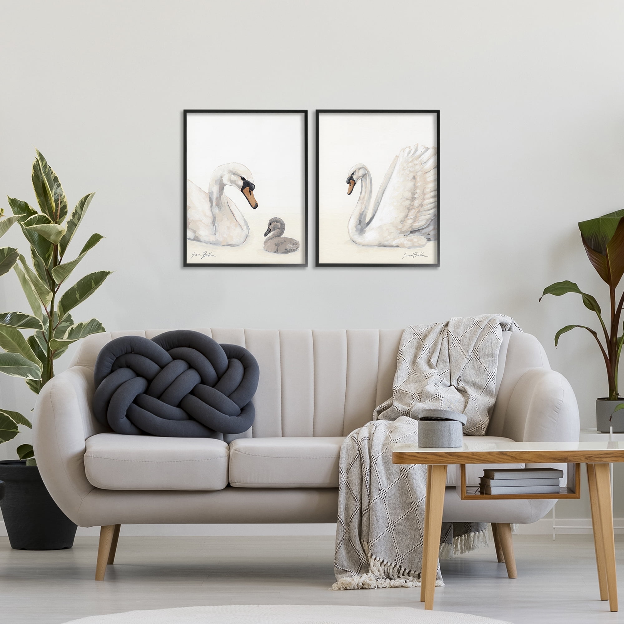 Stupell Industries Graceful Swan & Cygnet 2 Piece Black Framed Giclee Art Set, design by Sara Baker