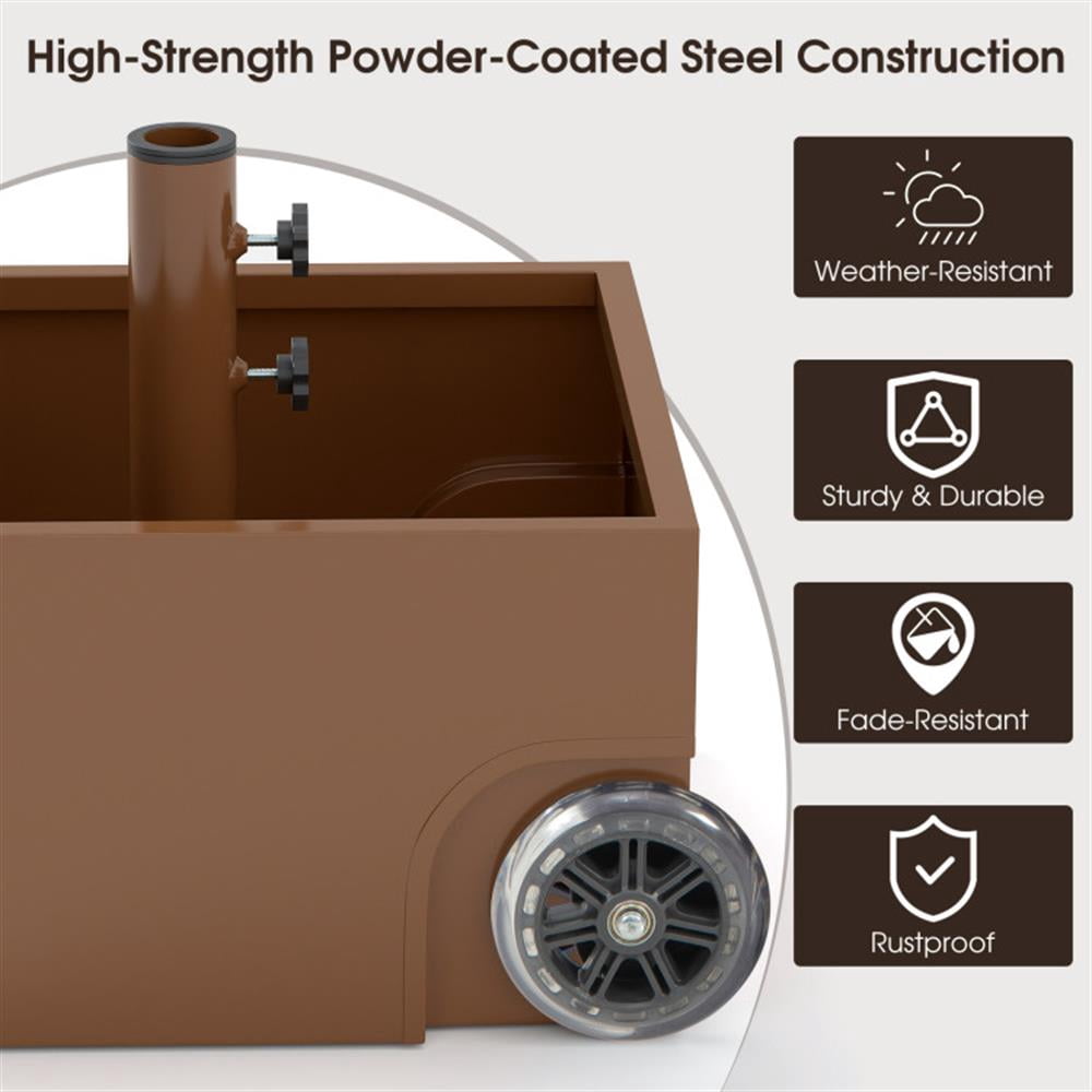 Spaco 150 Pounds Patio Umbrella Base Stand Wheels Planter Outdoor, Outdoor Umbrella Stand, Patio Umbrella Stands & Bases, Deck Umbrella Stand-Coffee