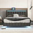 thumbnail image 2 of Modern Queen Size Floating Bed Frame with LED Lights and USB Charging, PU Upholstered Platform Bed, No Box Spring Needed, Easy to Assemble, Black, 2 of 9