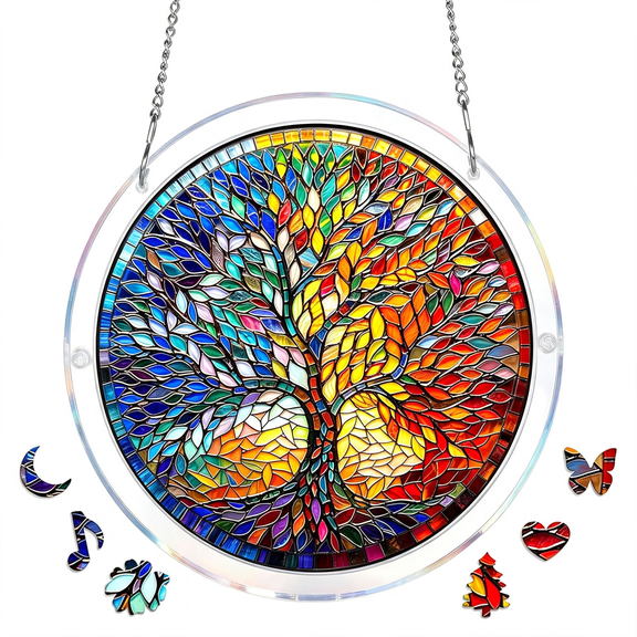 BESTSKY Acrylic Jigsaw Puzzle Suncatcher 83 Pieces- Tree,Diy Acrylic Puzzle Sun Catcher,Window&Amp;Garden Decor,Unique Gifts for Mom,Women,Wife,Sisters,Aunt,Ies 7.4In