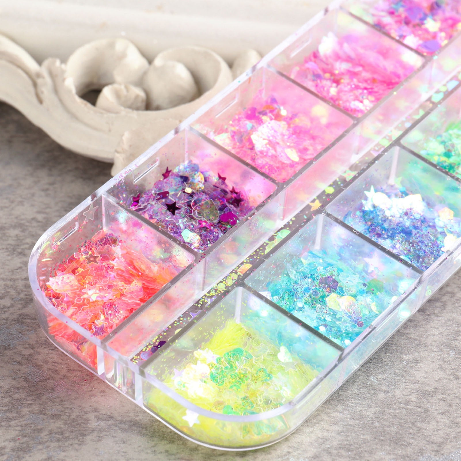 INSTANT GLITTER CHUNKY Assorted Size & Color 12 Jars/Case - TDI, Inc