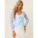 thumbnail image 4 of Cárdigan corto con lazo en la parte delantera para mujer Dobladillo con volantes Top transparente de encaje floral Azul Claro XS, 4 of 6