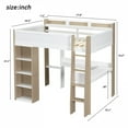 thumbnail image 4 of Full Size Wood Loft Bed with Built-in storage shelves, Clothes rails and desk, White+Naturel, 4 of 18