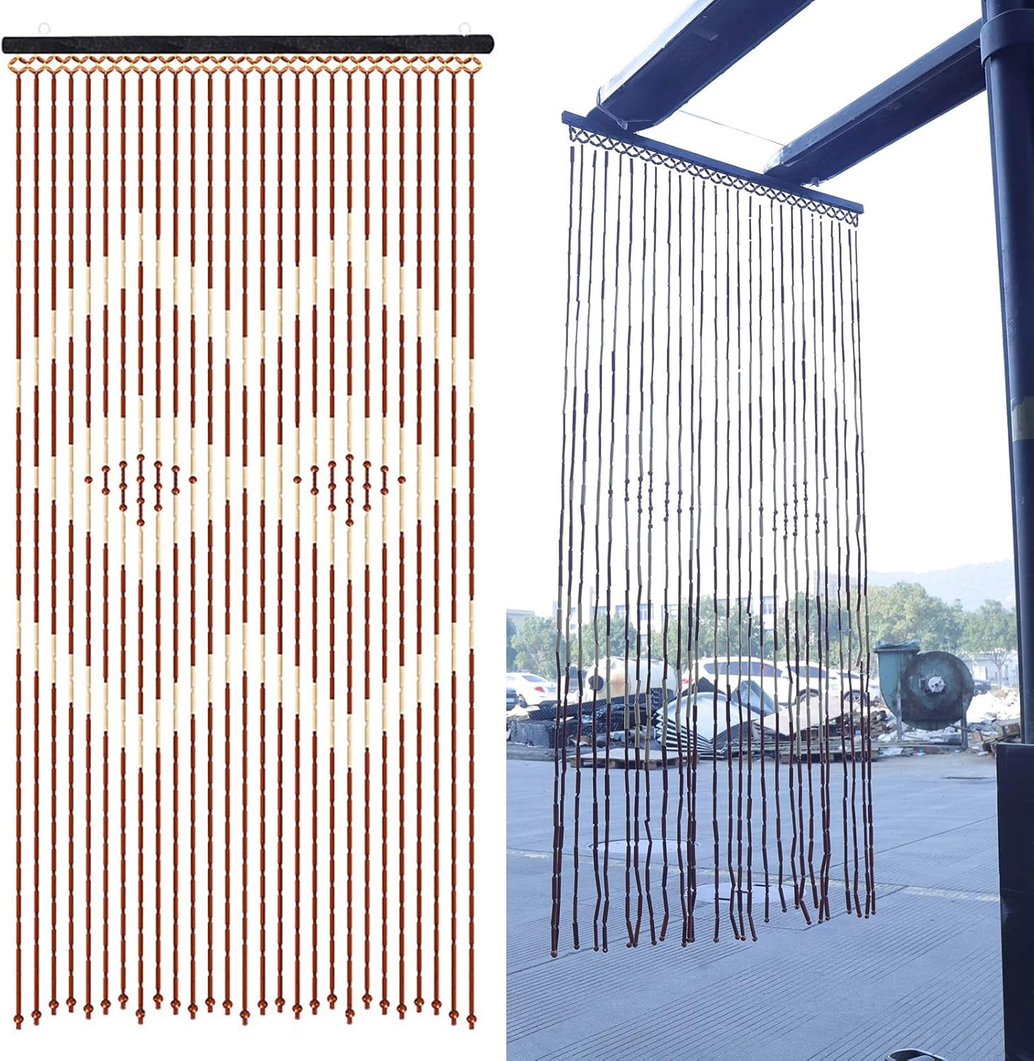 Miumaeov Beaded Door Curtain,Tassels Wooden Beads String,Bedroom Privacy Decor,Room Divider Fringe Curtains,for Doorway Hallway Entrance Balcony