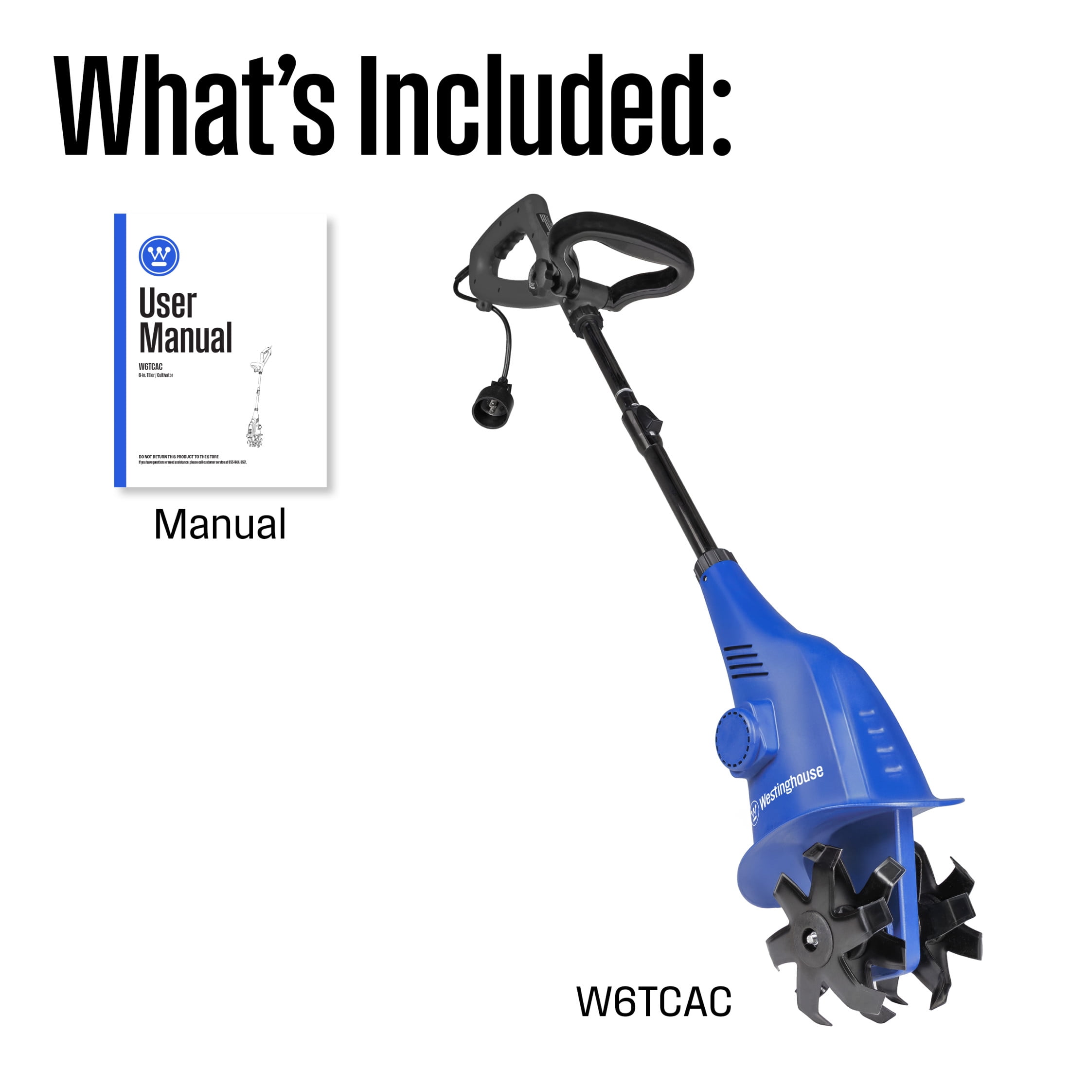 Westinghouse W6TCAC 6-Inch, 2.5 Amp Corded Electric Mini Tiller Cultivator, 4 Steel Blades