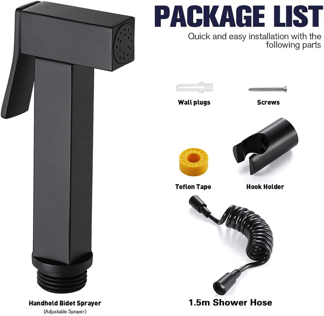 Handheld Bidet Sprayer for Toilet, Black Portable Cloth Diaper Sprayer Set Brass Bathroom Bidet Sprayer Kit with Holder for Personal Hygiene, Bathing Pet,PVC Hose