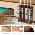 thumbnail image 2 of Pool Stick Holder Floor Stand Holds 10 Cues & Pool Table Accessories. Wooden 2-Tier Cue Stick Storage with Ball Rack Hangers, Billiard Cone Chalk Holder, 2 of 7