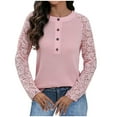 thumbnail image 1 of AherBiu Femmes Tops Robe Décontractée Dentelle à Manches Longues Patchwork Bouton Col Rond Chemises Confortables Chemisier, 1 of 7
