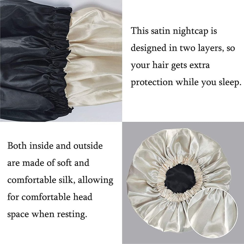 ACWOO Bonnet De Nuit Ajustable, Capuchon Chapeau De Sommeil En Satin Et Soie Pour Couchage Et Maquillage