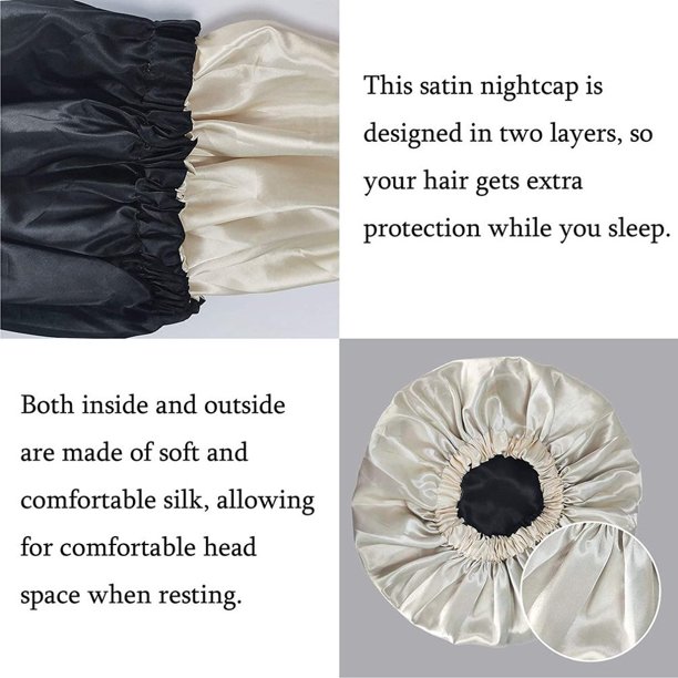 2 Pièces, Bonnet en Satin pour Dames - Bonnet en Soie Double Face pour Dormir, Protège Les Cheveux Pendant la Nuit, Bonnet pour Dames et Filles (Noir, poudré 2 Pièces, Bonnet en Satin pour Dames - Bonnet en Soie Double Face pour Dormir, Protège Les Cheveux Pendant la Nuit, Bonnet pour Dames et Filles (Noir, poudré